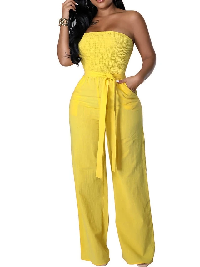 Women's Jumpsuit Lace Up Backless Solid Color Strapless Streetwear Street Holiday Regular Fit Sleeveless Yellow Orange Green S M L Spring 2 Women's Jumpsuit Lace Up Backless Solid Color Strapless Streetwear Street Holiday Regular Fit Sleeveless Yellow Orange Green S M L Spring - Image 2