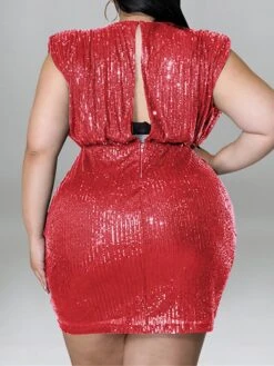 Women‘s Plus Size Curve Party Dress Solid Color V Neck Sequins Short Sleeve Spring Summer Sequins Prom Dress Short Mini Dress Party Back To School Dress Sequin Dress Homecoming Dress -Cheap Plus Fit Dress Store tavedy1652866159973
