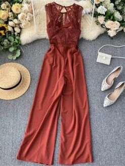 Women's Jumpsuit Lace Backless Solid Color Crew Neck Streetwear Street Going Out Regular Fit Sleeveless Black Yellow Wine One-Size Summer 38 Women's Jumpsuit Lace Backless Solid Color Crew Neck Streetwear Street Going Out Regular Fit Sleeveless Black Yellow Wine One-Size Summer -Cheap Plus Fit Dress Store tazbhq1689325623735