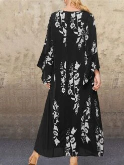 Women‘s Plus Size Curve Apple Shaped DressFloral Crew Neck Print Long Sleeve Fall Winter Casual Maxi Long Dress Daily Vacation Dress -Cheap Plus Fit Dress Store tbhkvz1633675180942