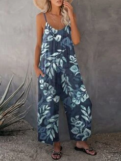 Women's Jumpsuit Pocket Print Floral V Neck Casual Daily Going Out Straight Loose Fit Spaghetti Strap Wine Army Green Blue S M L Summer Fall 10 Women's Jumpsuit Pocket Print Floral V Neck Casual Daily Going Out Straight Loose Fit Spaghetti Strap Wine Army Green Blue S M L Summer Fall -Cheap Plus Fit Dress Store tbzbsy1684323002939