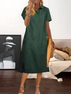 Women's Casual Dress Cotton Linen Dress Midi Dress Polyester Casual Daily Casual Outdoor Home Holiday Shirt Collar Pocket Short Sleeve Summer Spring 2023 Loose Fit Navy Blue Purple Brown Plain M L XL 20 Women's Casual Dress Cotton Linen Dress Midi Dress Polyester Casual Daily Casual Outdoor Home Holiday Shirt Collar Pocket Short Sleeve Summer Spring 2023 Loose Fit Navy Blue Purple Brown Plain M L XL -Cheap Plus Fit Dress Store tcbvyg1689824668998