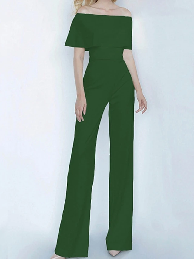 Women's Jumpsuit Backless High Waist Solid Color Off Shoulder Streetwear Party Vacation Regular Fit Short Sleeve Green Pink Wine S M L Winter 4 Women's Jumpsuit Backless High Waist Solid Color Off Shoulder Streetwear Party Vacation Regular Fit Short Sleeve Green Pink Wine S M L Winter - Image 4