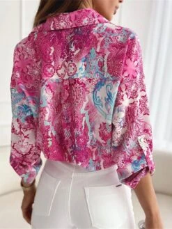 Women's Shirt Blouse Pink Red Blue Graphic Print Print Long Sleeve Work Casual Daily Elegant Neon & Bright Shirt Collar Form Fit Spring Fall -Cheap Plus Fit Dress Store tdgurf1677666264174