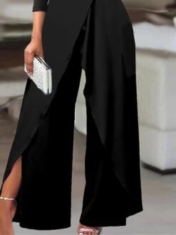Women's Jumpsuit Split High Waist Solid Color Cold Shoulder Elegant Party Prom Regular Fit 3/4 Length Sleeve Black S M L Fall Cold Weather 5 Women's Jumpsuit Split High Waist Solid Color Cold Shoulder Elegant Party Prom Regular Fit 3/4 Length Sleeve Black S M L Fall Cold Weather -Cheap Plus Fit Dress Store tdsonv1676445994569