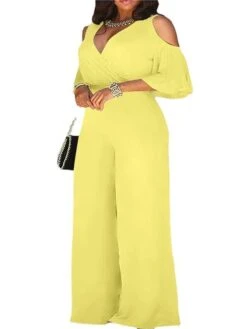 Women's Jumpsuit High Waist Cut Out Solid Color V Neck Streetwear Christmas Daily Xmas Regular Fit 3/4 Length Sleeve Black White Yellow S M L Fall 9 Women's Jumpsuit High Waist Cut Out Solid Color V Neck Streetwear Christmas Daily Xmas Regular Fit 3/4 Length Sleeve Black White Yellow S M L Fall -Cheap Plus Fit Dress Store tdszjy1695347188673