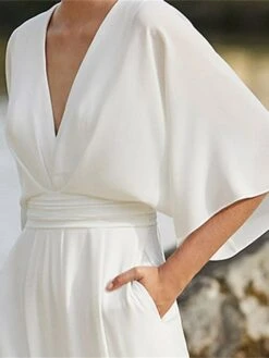 Jumpsuits For Women Dressy Pocket High Waist Solid Color V Neck Elegant Party Business Regular Fit 3/4 Length Sleeve Black White Pink S M L SummerFall 9 Jumpsuits For Women Dressy Pocket High Waist Solid Color V Neck Elegant Party Business Regular Fit 3/4 Length Sleeve Black White Pink S M L SummerFall -Cheap Plus Fit Dress Store tdtvxg1674961988705