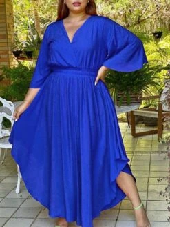 Women‘s Plus Size Curve Holiday Dress Solid Color V Neck Half Sleeve Fall Spring Basic Maxi Long Dress Date Vacation Dress 34 Women‘s Plus Size Curve Holiday Dress Solid Color V Neck Half Sleeve Fall Spring Basic Maxi Long Dress Date Vacation Dress -Cheap Plus Fit Dress Store teiybw1648706458619