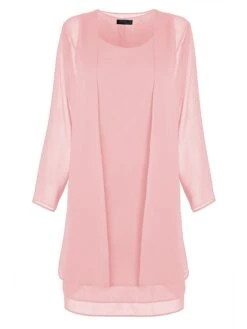 Women's Dress Set Two Piece Dress Church Dress Midi Dress Light Pink Black Wine Long Sleeve Pure Color Chiffon Summer Spring Crew Neck Stylish Winter Dress Fall Dress 2023 XL XXL 3XL 4XL 5XL -Cheap Plus Fit Dress Store tektec1638868492109