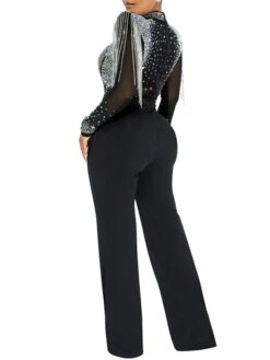 Women's Jumpsuit High Waist Tassel Solid Color Stand Collar Elegant Party Regular Fit Long Sleeve Green Blue Fuchsia S M L Winter -Cheap Plus Fit Dress Store tetkyw1665571019663