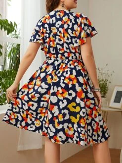 Women‘s Plus Size Curve Casual Sweater Dress Floral Sweater Dress Floral Midi Sweater Dress Short Sleeve Print V Neck Fashion Daily Blue Spring Summer XL XXL 3XL 4XL -Cheap Plus Fit Dress Store tezkhp1676457751637