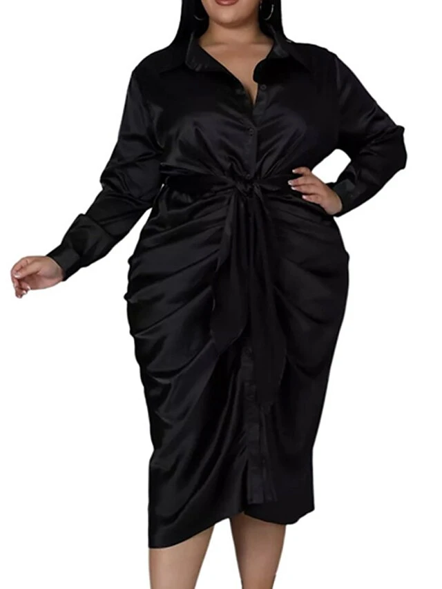 Women‘s Plus Size Curve Flattering Dresses Elegant Apple Shaped Dress Wedding Guest Work Dress Pure Color Shirt Collar Long Sleeve Fall Winter Work Midi Dress Going Out Work Dress Shirt Dress 17 Women‘s Plus Size Curve Flattering Dresses Elegant Apple Shaped Dress Wedding Guest Work Dress Pure Color Shirt Collar Long Sleeve Fall Winter Work Midi Dress Going Out Work Dress Shirt Dress - Image 17