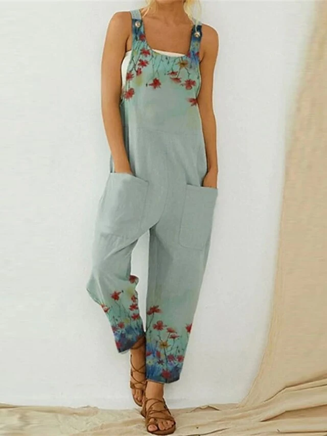 Women's Overall Pocket Print Animal U Neck Streetwear Street Daily Regular Fit Sleeveless White Light Green Pink S M L Summer 5 Women's Overall Pocket Print Animal U Neck Streetwear Street Daily Regular Fit Sleeveless White Light Green Pink S M L Summer - Image 5