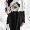 Women's T Shirt Dress Tunic Shirts Tunic Black Gray Graphic Cat 3D Patchwork Print Long Sleeve Daily Basic Round Neck Regular Fit 3D Cat Fall & Winter