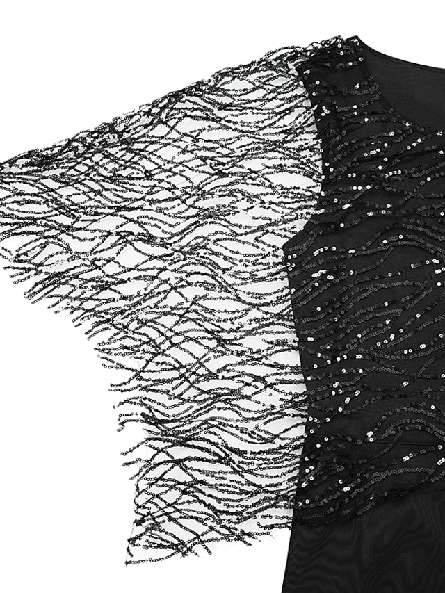 Women's Jumpsuit Mesh Sequin Solid Color Crew Neck Elegant Party Homecoming Straight Regular Fit Half Sleeve Black S M L Spring 7 Women's Jumpsuit Mesh Sequin Solid Color Crew Neck Elegant Party Homecoming Straight Regular Fit Half Sleeve Black S M L Spring - Image 7