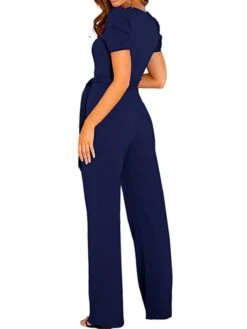 Women's Jumpsuit Lace Up Solid Color V Neck Streetwear Holiday Vacation Regular Fit Short Sleeve Black Wine Red S M L Spring -Cheap Plus Fit Dress Store tflild1673405782147