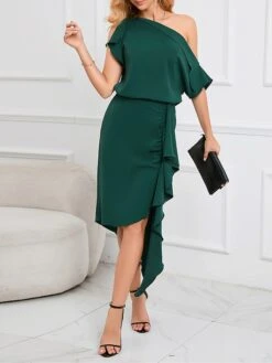 Women's Two Piece Dress Set Party Dress Skirt Set Party Outdoor Fashion Party Ruffle Asymmetrical Midi Dress Off Shoulder Half Sleeve Plain Loose Fit Green Spring Fall S M L XL XXL 14 Women's Two Piece Dress Set Party Dress Skirt Set Party Outdoor Fashion Party Ruffle Asymmetrical Midi Dress Off Shoulder Half Sleeve Plain Loose Fit Green Spring Fall S M L XL XXL -Cheap Plus Fit Dress Store tfruuw1692339650852