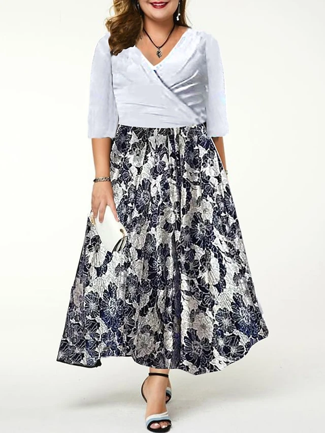 Women‘s Plus Size Curve Casual Dress Sheath Dress A Line Dress Floral Long Dress Maxi Dress Half Sleeve Patchwork Print Crew Neck Fashion Daily Black White Spring Summer L XL XXL 3XL 3 Women‘s Plus Size Curve Casual Dress Sheath Dress A Line Dress Floral Long Dress Maxi Dress Half Sleeve Patchwork Print Crew Neck Fashion Daily Black White Spring Summer L XL XXL 3XL - Image 3