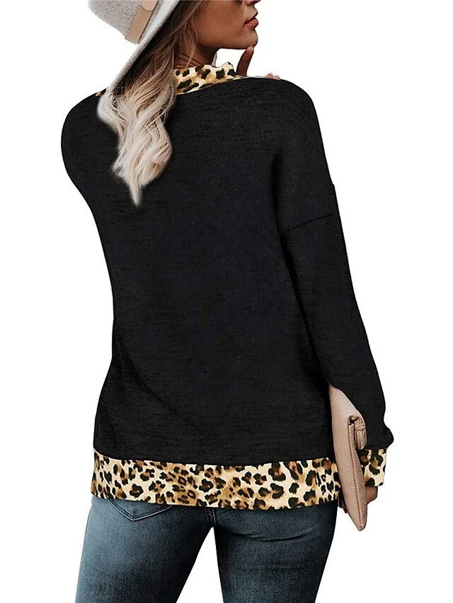 Women's T Shirt Tee Black Blue Purple Leopard Print Long Sleeve Daily Weekend Basic V Neck Regular Fit Painting Spring &Fall 6 Women's T Shirt Tee Black Blue Purple Leopard Print Long Sleeve Daily Weekend Basic V Neck Regular Fit Painting Spring &Fall - Image 6