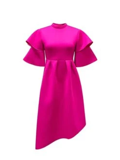Women‘s Plus Size Curve Party Dress Solid Color Crew Neck Half Sleeve Spring Fall Elegant Modern Maxi Long Dress Formal Party Dress -Cheap Plus Fit Dress Store tgeqcm1669704983575