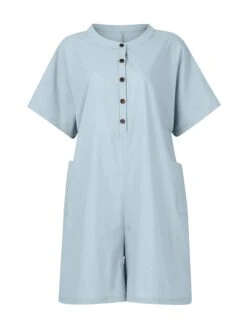 Women's Romper Button Solid Color Crew Neck Basic Street Daily Regular Fit Short Sleeve Black White Yellow S M L Summer 21 Women's Romper Button Solid Color Crew Neck Basic Street Daily Regular Fit Short Sleeve Black White Yellow S M L Summer -Cheap Plus Fit Dress Store tgftif1680576821823