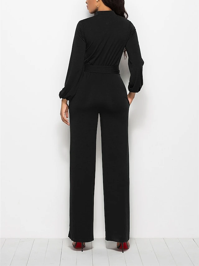 Women's Jumpsuit Belted Button Front Solid Color Shirt Collar Business Daily Office Straight Regular Fit Long Sleeve Green Black Wine S M L Fall 7 Women's Jumpsuit Belted Button Front Solid Color Shirt Collar Business Daily Office Straight Regular Fit Long Sleeve Green Black Wine S M L Fall - Image 7