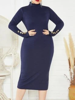 Women's Plus Size Curve Casual Dress Sweater Dress Bodycon Plain Midi Dress Long Sleeve Button Turtleneck Fashion Outdoor Wine Dark Blue Fall Winter XL XXL 3XL 4XL 5XL 29 Women's Plus Size Curve Casual Dress Sweater Dress Bodycon Plain Midi Dress Long Sleeve Button Turtleneck Fashion Outdoor Wine Dark Blue Fall Winter XL XXL 3XL 4XL 5XL -Cheap Plus Fit Dress Store tgqyac1694489894857