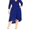 Women's Plus Size Curve Work Dress Black Dress A Line Dress Fashion Midi Dress Lace Up Asymmetrical V Neck 3/4 Length Sleeve Plain Loose Fit Black Blue Fall XL XXL 3XL 4XL 5XL
