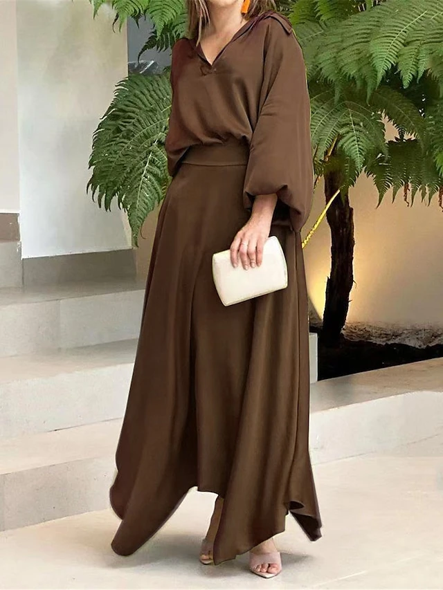 Women's Two Piece Dress Set Casual Dress Skirt Set Daily Date Streetwear Elegant Pocket Long Dress Maxi Dress Shirt Collar Long Sleeve Plain Loose Fit Black Wine Blue Fall Winter S M L XL XXL 6 Women's Two Piece Dress Set Casual Dress Skirt Set Daily Date Streetwear Elegant Pocket Long Dress Maxi Dress Shirt Collar Long Sleeve Plain Loose Fit Black Wine Blue Fall Winter S M L XL XXL - Image 6