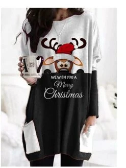 Women's T Shirt Dress Tunic Shirts Tunic Christmas Shirt Black White Red Plaid Color Block Graphic Prints Patchwork Pocket Print Long Sleeve Gift Daily Basic Christmas Round Neck Regular Fit Fall -Cheap Plus Fit Dress Store thwpew1655258226999