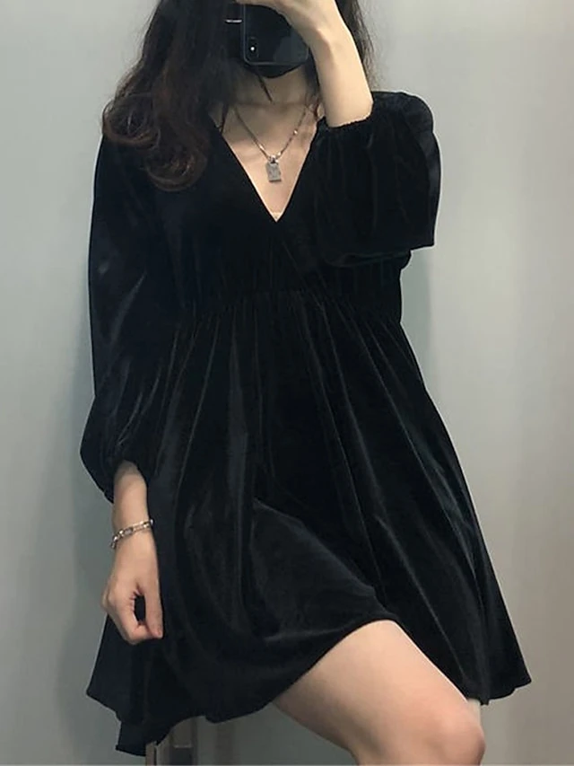 Women's Plus Size Curve Casual Dress Velvet Dress Winter Dress Solid Color Mini Dress Long Sleeve Ruched V Neck Fashion Outdoor Black Red Fall Winter L XL XXL 3XL 4XL 1 Women's Plus Size Curve Casual Dress Velvet Dress Winter Dress Solid Color Mini Dress Long Sleeve Ruched V Neck Fashion Outdoor Black Red Fall Winter L XL XXL 3XL 4XL