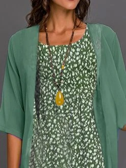 Women's Two Piece Dress Set Casual Dress Floral Dress Outdoor Daily Fashion Elegant Print Midi Dress Crew Neck 3/4 Length Sleeve Floral Regular Fit White Pink Blue Summer Spring S M L XL XXL -Cheap Plus Fit Dress Store tjmfuo1681352877634