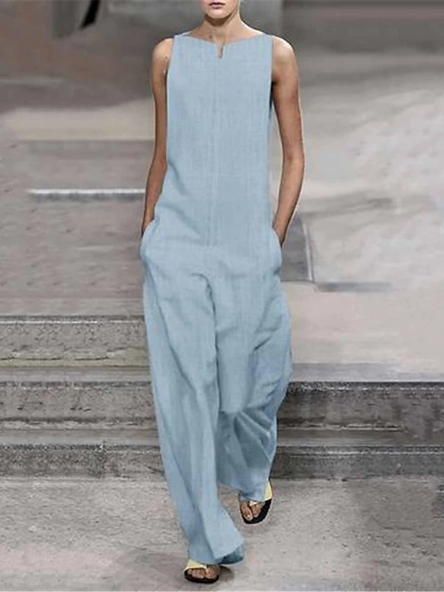 White Jumpsuits For Women Summer Dressy Clean Fit White Pocket Solid Color Crew Neck Streetwear Street Elegant Daily Regular Fit Sleeveless Black Wine S M L Summer 7 White Jumpsuits For Women Summer Dressy Clean Fit White Pocket Solid Color Crew Neck Streetwear Street Elegant Daily Regular Fit Sleeveless Black Wine S M L Summer - Image 7