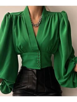 Women's Shirt Blouse Black Red Orange Leopard Floral Print Long Sleeve Daily Weekend Streetwear Casual V Neck Regular Floral Geometric Lantern Sleeve S