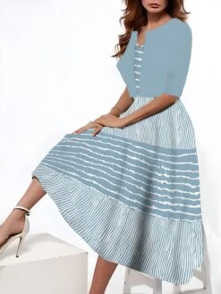 Women's Two Piece Dress Set Casual Dress Tank Dress Outdoor Daily Fashion Streetwear Pocket Print Midi Dress V Neck 3/4 Length Sleeve Stripe Regular Fit Pink Blue Purple Summer Spring S M L XL XXL 8 Women's Two Piece Dress Set Casual Dress Tank Dress Outdoor Daily Fashion Streetwear Pocket Print Midi Dress V Neck 3/4 Length Sleeve Stripe Regular Fit Pink Blue Purple Summer Spring S M L XL XXL -Cheap Plus Fit Dress Store tkmeja1690542706682