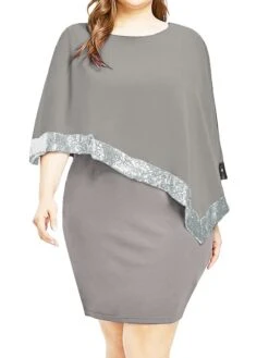 Women‘s Plus Size Curve Sequin Dress Work Dress Sheath Dress Solid Color Mini Dress Long Sleeve Crew Neck Fashion Evening Party Black Yellow Summer Spring L XL XXL 3XL 4XL -Cheap Plus Fit Dress Store tkosbk1697772273736