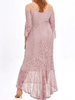 Women's Plus Size Prom Dress Party Dress Lace Dress Long Dress Maxi Dress Black Pink Wine Long Sleeve Pure Color Lace Spring Fall Winter Cold Shoulder Fashion Wedding Guest Birthday Evening Party 2023 -Cheap Plus Fit Dress Store tkxonu1693535474285