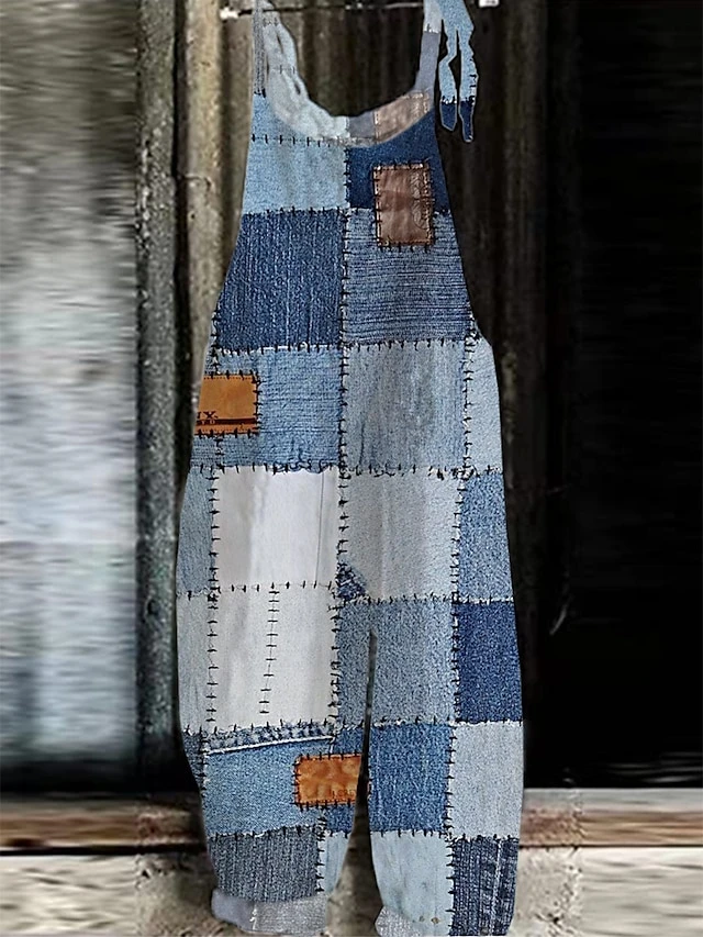 Women's Overall Print Geometric Holiday Daily Going Out Straight Loose Fit Strap Blue Dusty Blue Light Blue S M L Summer 2 Women's Overall Print Geometric Holiday Daily Going Out Straight Loose Fit Strap Blue Dusty Blue Light Blue S M L Summer - Image 2
