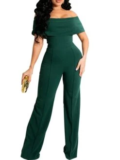 Women's Jumpsuit High Waist Solid Color Off Shoulder Streetwear Party Work Regular Fit Short Sleeve Green Purple Wine S M L Spring 18 Women's Jumpsuit High Waist Solid Color Off Shoulder Streetwear Party Work Regular Fit Short Sleeve Green Purple Wine S M L Spring -Cheap Plus Fit Dress Store tlfdea1655979025045