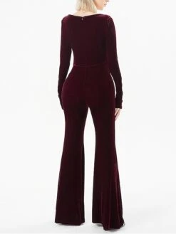 Women‘s Jumpsuit High Waist Velvet Disco Queen Wedding Solid Color U Neck Daily Regular Fit Long Sleeve Wine Navy Blue S M L Fall -Cheap Plus Fit Dress Store tlkscn1693388136208
