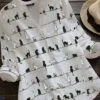 Women's Shirt Blouse Cotton White Yellow Pink Cat Pocket Print Long Sleeve Casual Basic V Neck Regular Fit Spring Fall