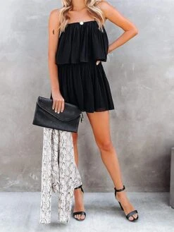 Women's Romper Ruffle Backless Solid Color Square Neck Basic Street Daily Regular Fit Sleeveless Black White Navy Blue S M L Summer 25 Women's Romper Ruffle Backless Solid Color Square Neck Basic Street Daily Regular Fit Sleeveless Black White Navy Blue S M L Summer -Cheap Plus Fit Dress Store tmlonl1680602594810