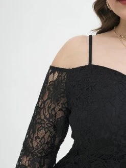 Women's Plus Size Prom Dress Party Dress Lace Dress Long Dress Maxi Dress Black Pink Wine Long Sleeve Pure Color Lace Spring Fall Winter Cold Shoulder Fashion Wedding Guest Birthday Evening Party 2023 -Cheap Plus Fit Dress Store tmmduz1693535469244