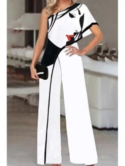 Women's Jumpsuit For Special Occasions Print One Shoulder Elegant Party Prom Regular Fit Half Sleeve S M L SummerFall -Cheap Plus Fit Dress Store tmnrhy1680253450283