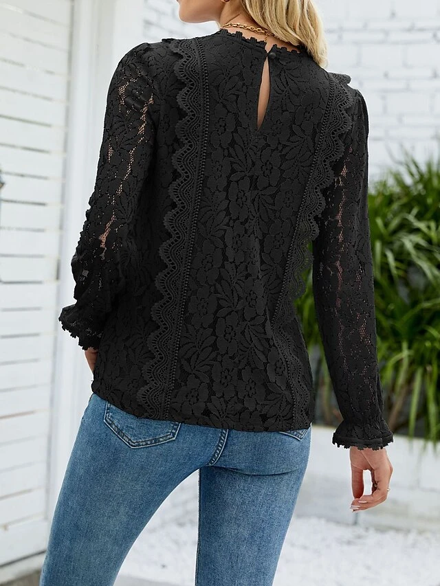 Women's Shirt Blouse Black White Wine Plain Lace Long Sleeve Casual Fashion V Neck Regular Fit Spring &Fall 10 Women's Shirt Blouse Black White Wine Plain Lace Long Sleeve Casual Fashion V Neck Regular Fit Spring &Fall - Image 10