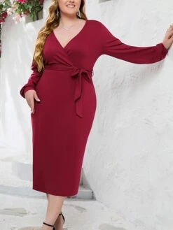 Women's Plus Size Party Dress Cocktail Dress Wedding Guest Dress Midi Dress Black Wine Blue Long Sleeve Pure Color Lace Up Spring Fall Winter V Neck Fashion Winter Dress Wedding Guest Birthday 2023 22 Women's Plus Size Party Dress Cocktail Dress Wedding Guest Dress Midi Dress Black Wine Blue Long Sleeve Pure Color Lace Up Spring Fall Winter V Neck Fashion Winter Dress Wedding Guest Birthday 2023 -Cheap Plus Fit Dress Store tnirrt1691738721889