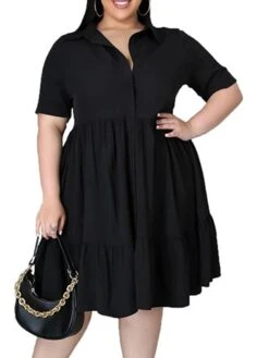 Women's Plus Size Easter Dress Shirt Dress Solid Color Shirt Collar Ruched Half Sleeve Spring Fall Casual Preppy Knee Length Dress Casual Daily Dress -Cheap Plus Fit Dress Store tobymz1635235231223
