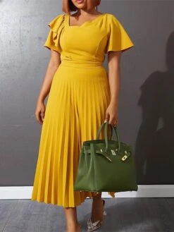 Women‘s Plus Size Curve Party Dress Solid Color V Neck Ruched Short Sleeve Fall Spring Work Prom Dress Maxi Long Dress Party Holiday Dress Ruffle -Cheap Plus Fit Dress Store topgct1648636994696