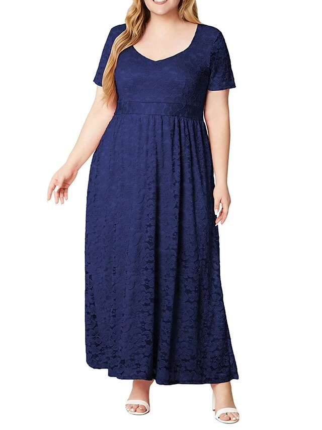 Women's Plus Size Curve Party Dress Lace Dress Sheath Dress Solid Color Long Dress Maxi Dress Short Sleeve Lace Ruched V Neck Fashion Wedding Pink Dark Blue Spring Fall XL XXL 3XL 4XL 5XL 2 Women's Plus Size Curve Party Dress Lace Dress Sheath Dress Solid Color Long Dress Maxi Dress Short Sleeve Lace Ruched V Neck Fashion Wedding Pink Dark Blue Spring Fall XL XXL 3XL 4XL 5XL - Image 2
