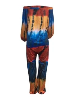 Women's Jumpsuit Pocket Print Tie Dye Off Shoulder Streetwear Street Daily Regular Fit Long Sleeve Red S M L Summer -Cheap Plus Fit Dress Store tpfydq1679469304897